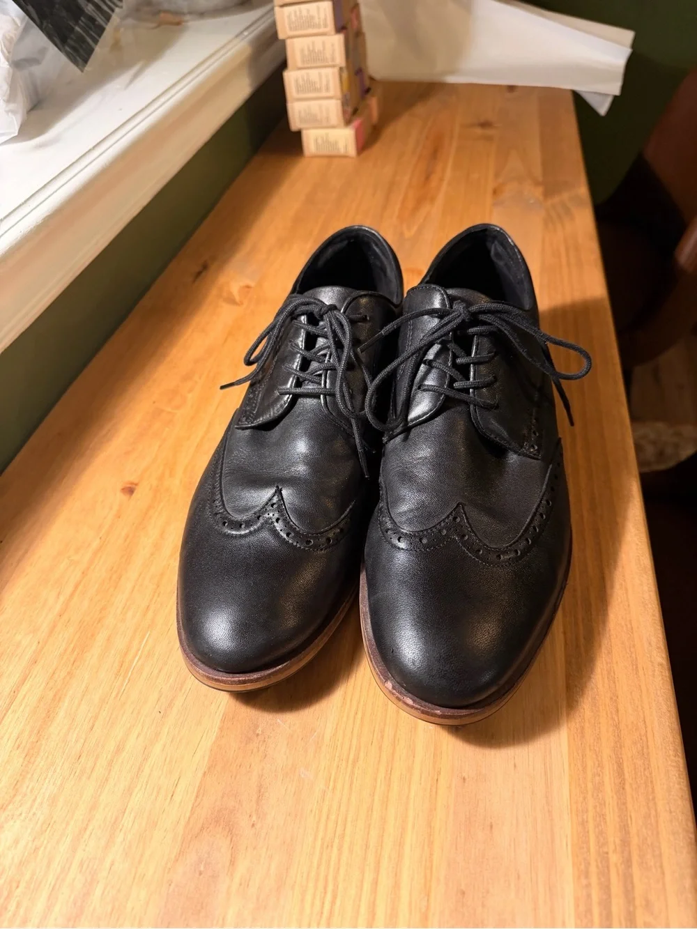 Aldo Black Leather Wingtip Derby Shoes